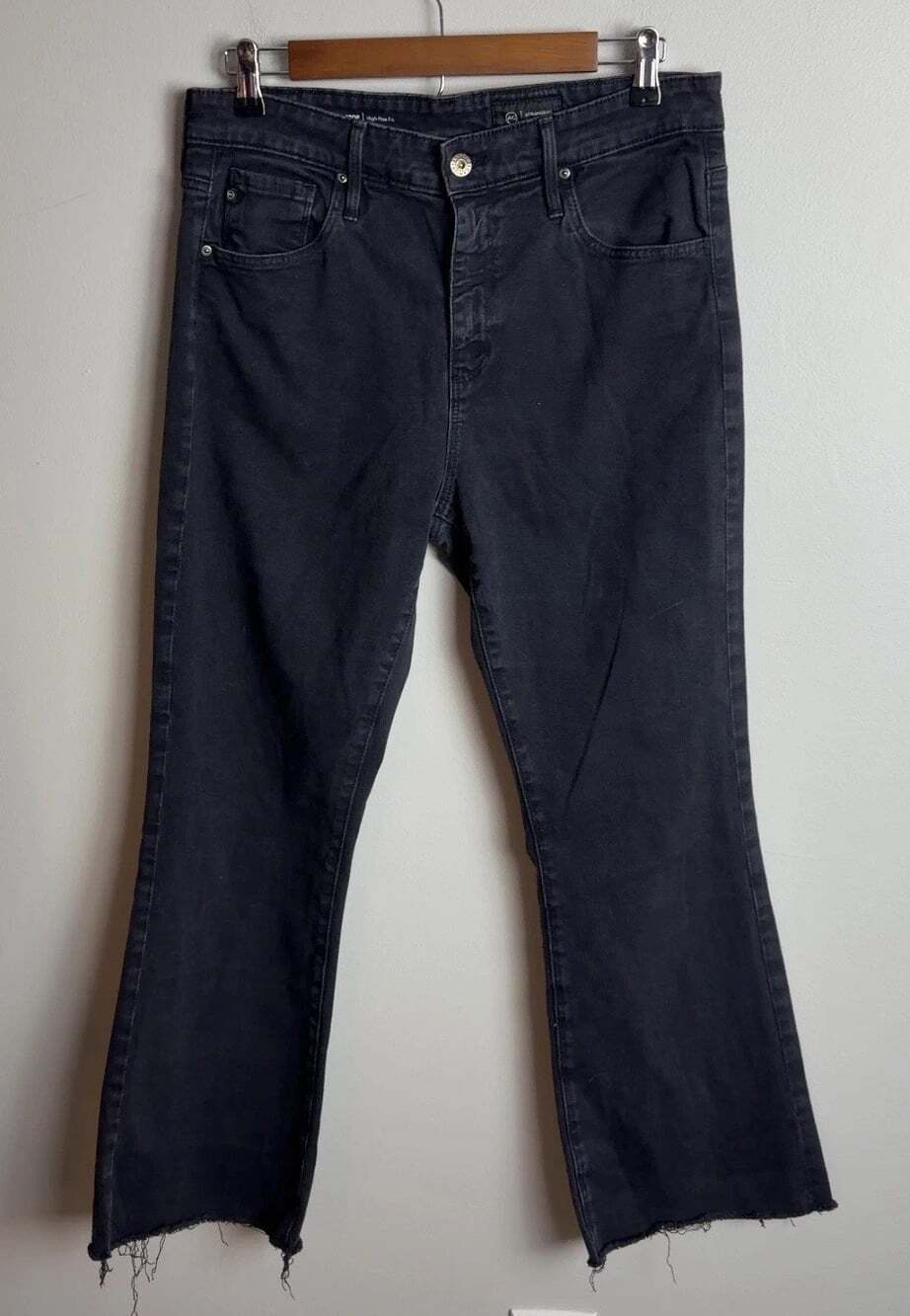 AG Adriano Goldschmied Farrah Boot Crop Black Jeans Size 31 Raw Hem Women’s